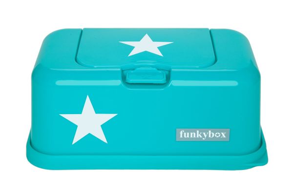 Funkybox Feuchttücherbox für den Wickeltisch oder die Toilette in türkis mit weißen Sternen