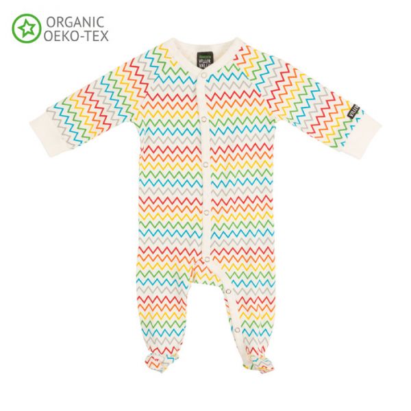 Villervalla Soft long sleeved pyjamas rainbow zigzag with foot, for babies, in comfortable tricot