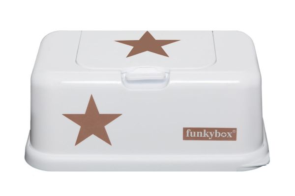 Funkybox Feuchttücherbox für den Wickeltisch oder die Toilette in weiß mit kupferfarbenen Sternen