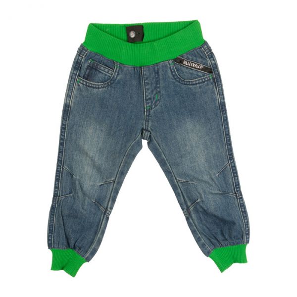 Villervalla Pants forest in soft denim with cuff and drawstring at waist and cuffed legs
