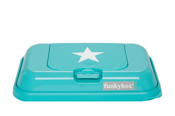 Funkybox to go Feuchttücherbox für unterwegs in türkis mit weißen Sternen