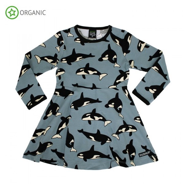 Villervalla langärmliges Schwingkleid whale