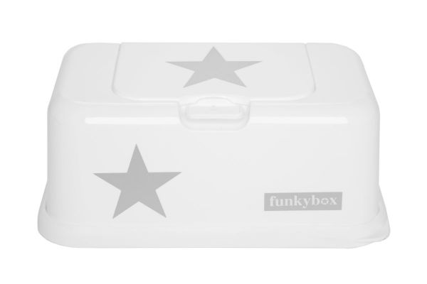 Funkybox Feuchttücherbox für den Wickeltisch oder die Toilette in weiß mit grauen Sternen