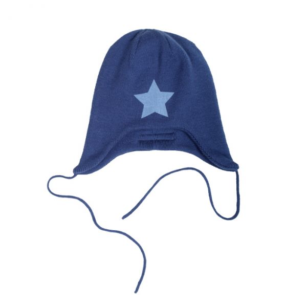 VILLERVALLA knitted hat w. String SOLID DRK BLUEBERRY