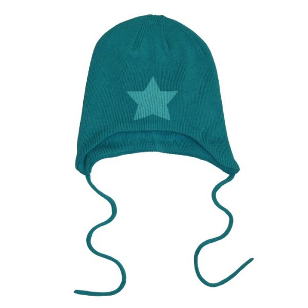 VILLERVALLA knitted hat w. String SOLID PETROL