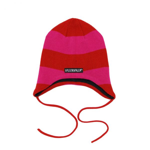 Villervalla Knitted hat with strings drk paprika/cranberry