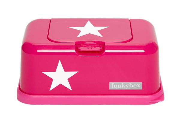 Funkybox Feuchttücherbox für den Wickeltisch oder die Toilette in pink mit weißen Sternen